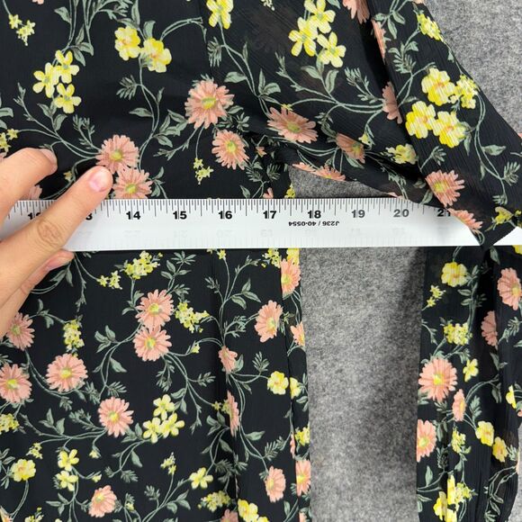 Lands' End Dress Women 2P Petite Black Floral Shift Short V-Neck Long Sleeve - Picture 4 of 7